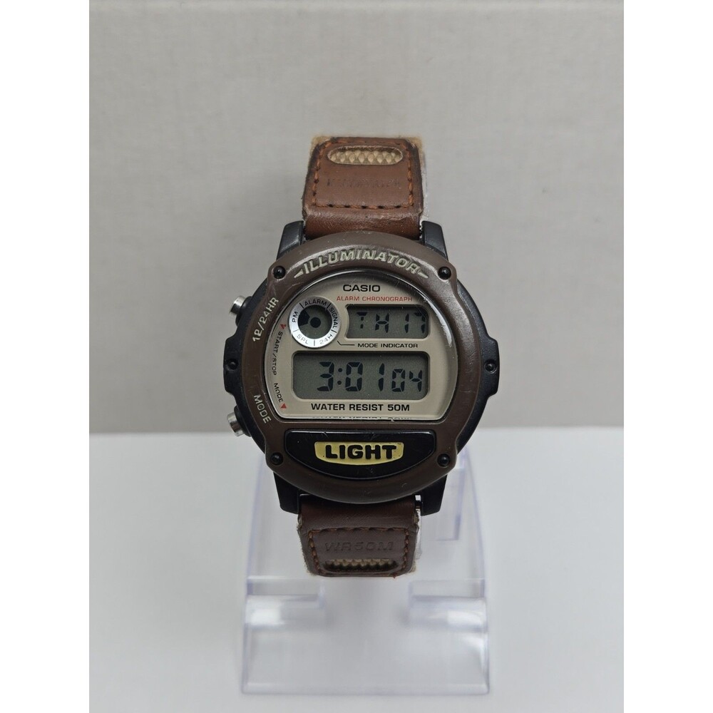 Casio Illuminator Mens Digital Sport Watch Brown Nylon Leather 50M New Battery